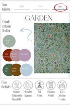 Garden 808 Yeşil Botanik Çiçekli Halı Yıkanabilir Dokuma Taban İnce Halı Oturma Odası Salon Halısı