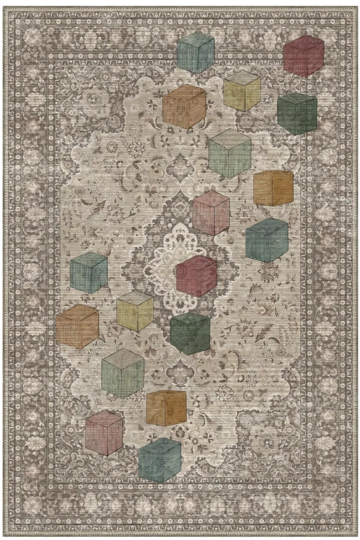 Haliç 303 Kahverengi Vintage Halı Tasarım Halı Yıkanabilir İnce Dokuma Salon Ev Oturma Odası Halısı