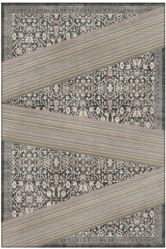 Haliç 302 Çizgili Halı Vintage Modern Halı İnce Halı Tasarım Halı Salon Halısı Koridor Halısı