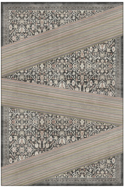 Haliç 302 Çizgili Halı Vintage Modern Halı İnce Halı Tasarım Halı Salon Halısı Koridor Halısı