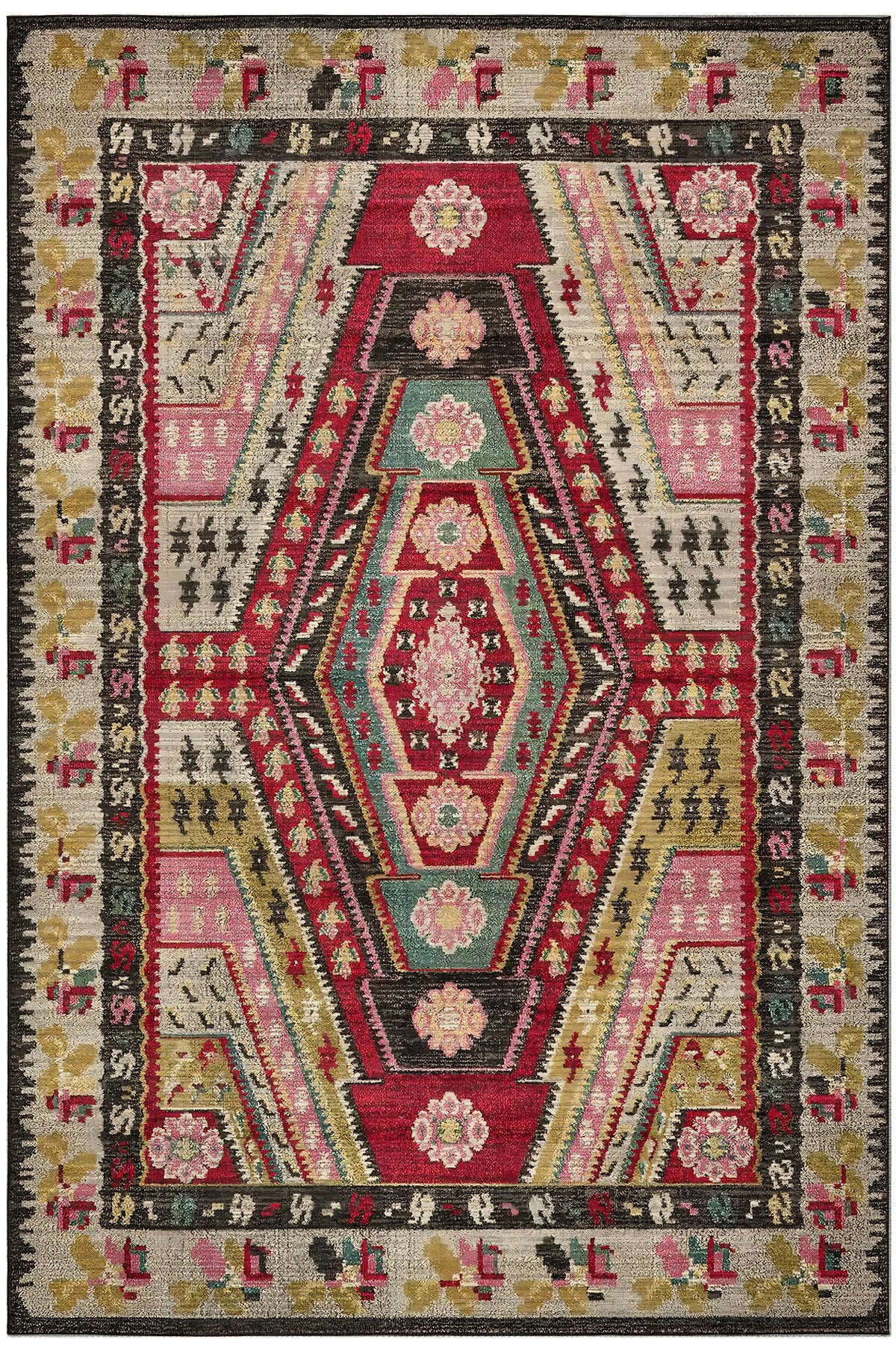 Mihrimah 502 Renkli Etnik Halı Vintage Halı Yıkanabilir İnce Dokuma Salon Ev Oturma Odası Halısı