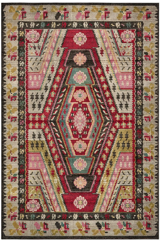 Mihrimah 502 Renkli Etnik Halı Vintage Halı Yıkanabilir İnce Dokuma Salon Ev Oturma Odası Halısı