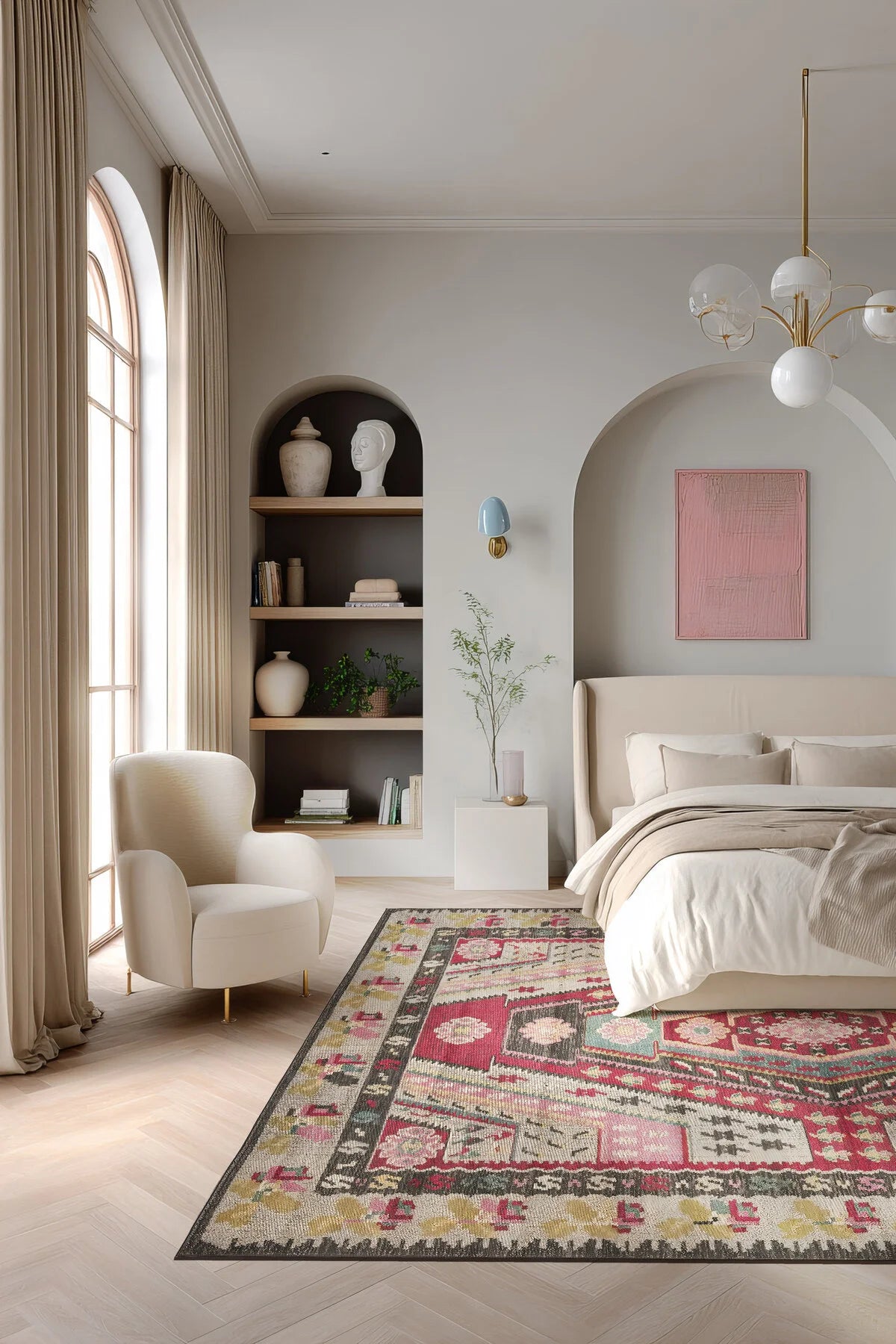 Mihrimah 502 Renkli Etnik Halı Vintage Halı Yıkanabilir İnce Dokuma Salon Ev Oturma Odası Halısı