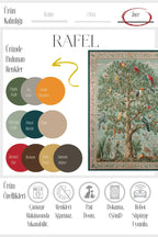 Rafel 900 Ağaç Botanik Çiçekli Halı Yıkanabilir İnce Dokuma Taban Yolluk Salon Oturma Odası Halısı