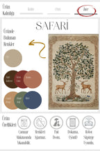 Safari 110 Geyik Ağaç Tasarım Botanik Tasarım Halı Modern Oturma Odası İnce Yazlık Oda Salon Halısı