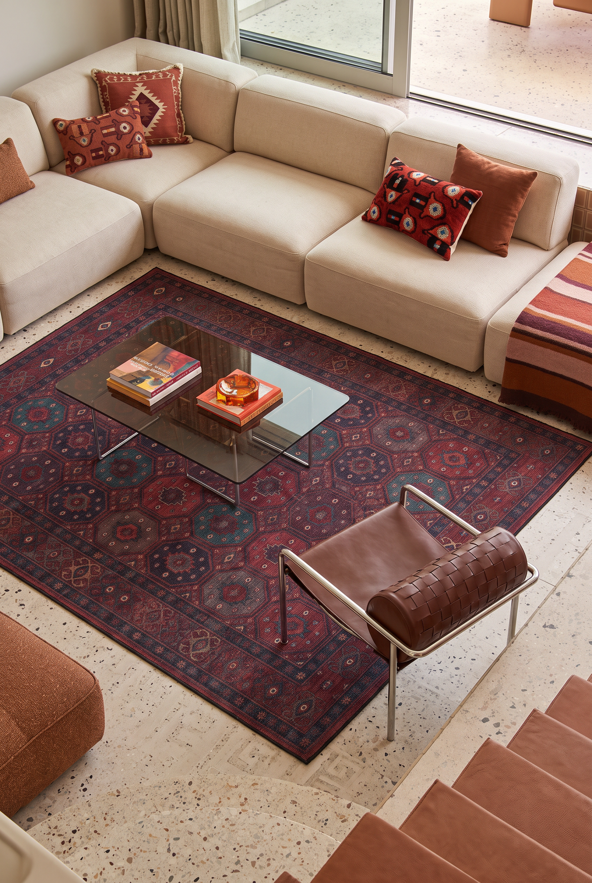 Arteluna Home Ayzen 10 Bordo Lacivert Yeşil Etnik Geometrik Desenli Vintage Halı