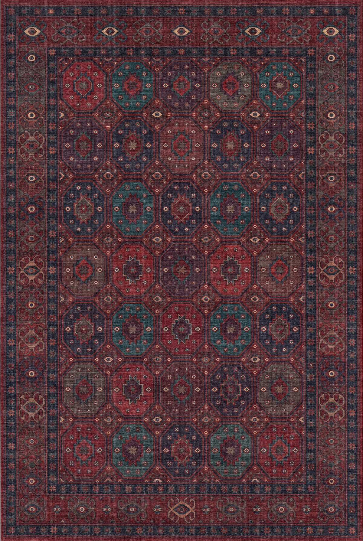 Arteluna Home Ayzen 10 Bordo Lacivert Yeşil Etnik Geometrik Desenli Vintage Halı