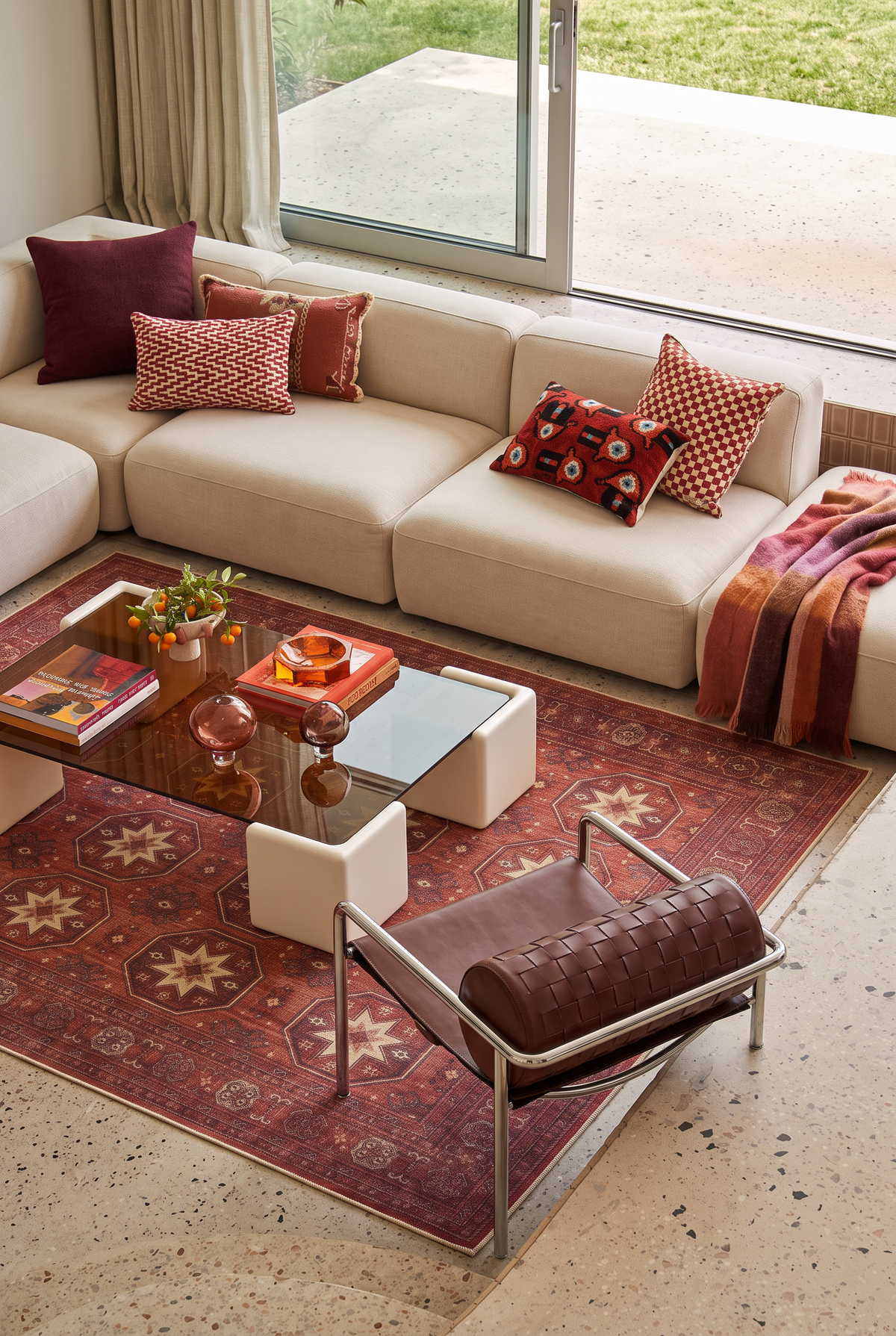 Arteluna Home Ayzen 11 Kiremit Kırmızı Krem Etnik Yıldız Desenli Dikdörtgen Halı