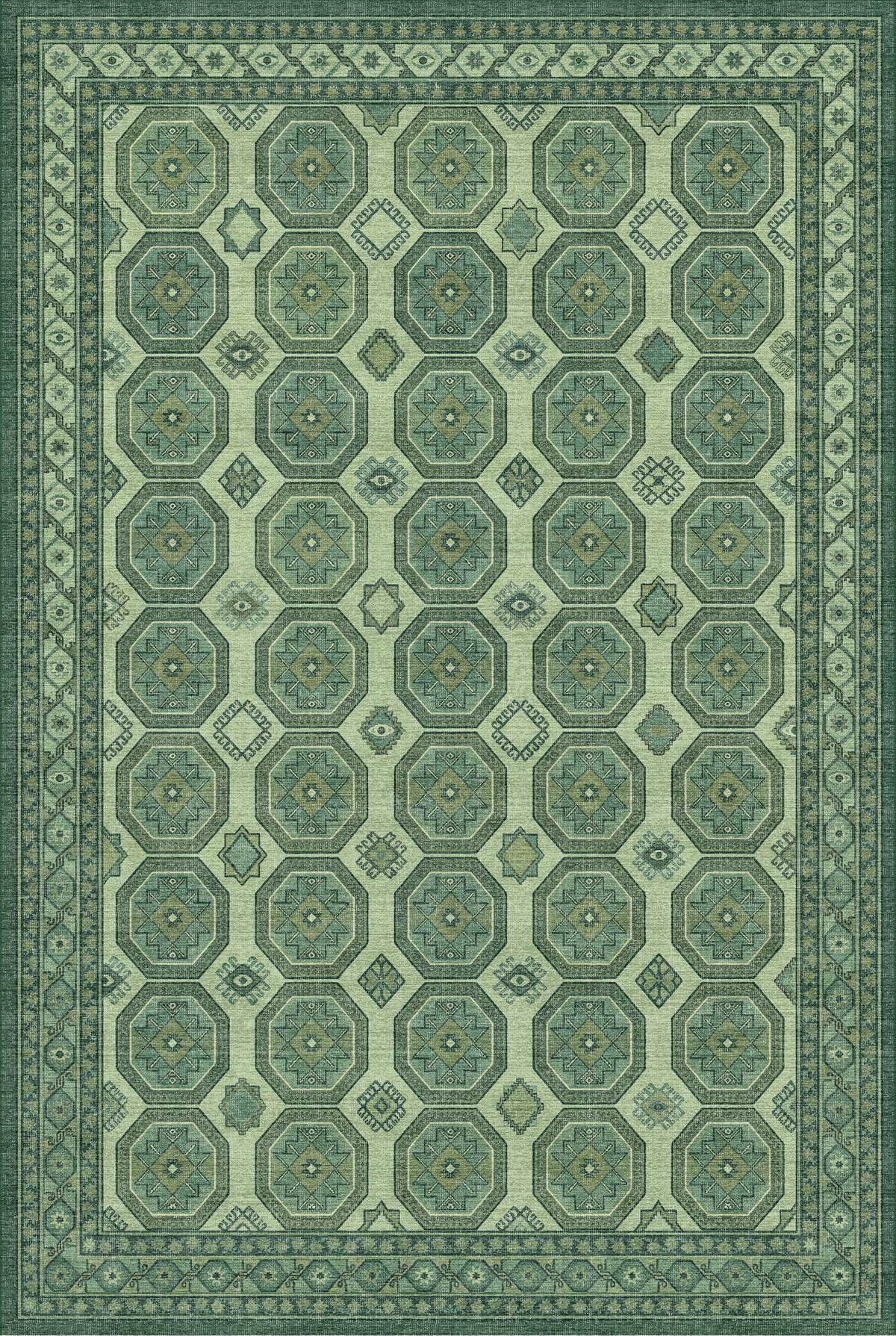 Arteluna Home Ayzen 12 Yeşil Haki Etnik Geometrik Desenli Vintage Halı