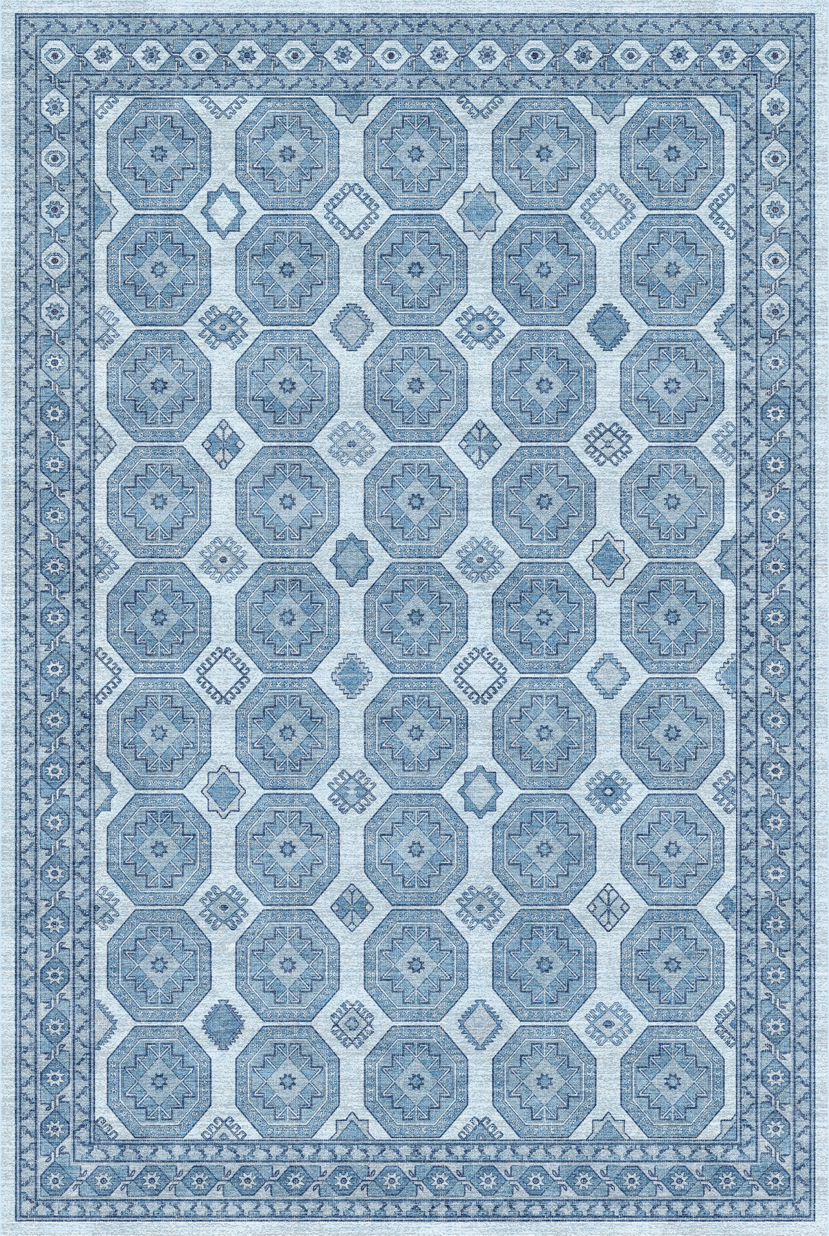 Arteluna Home Ayzen 17 Mavi Açık Gri Etnik Geometrik Desenli Vintage Halı