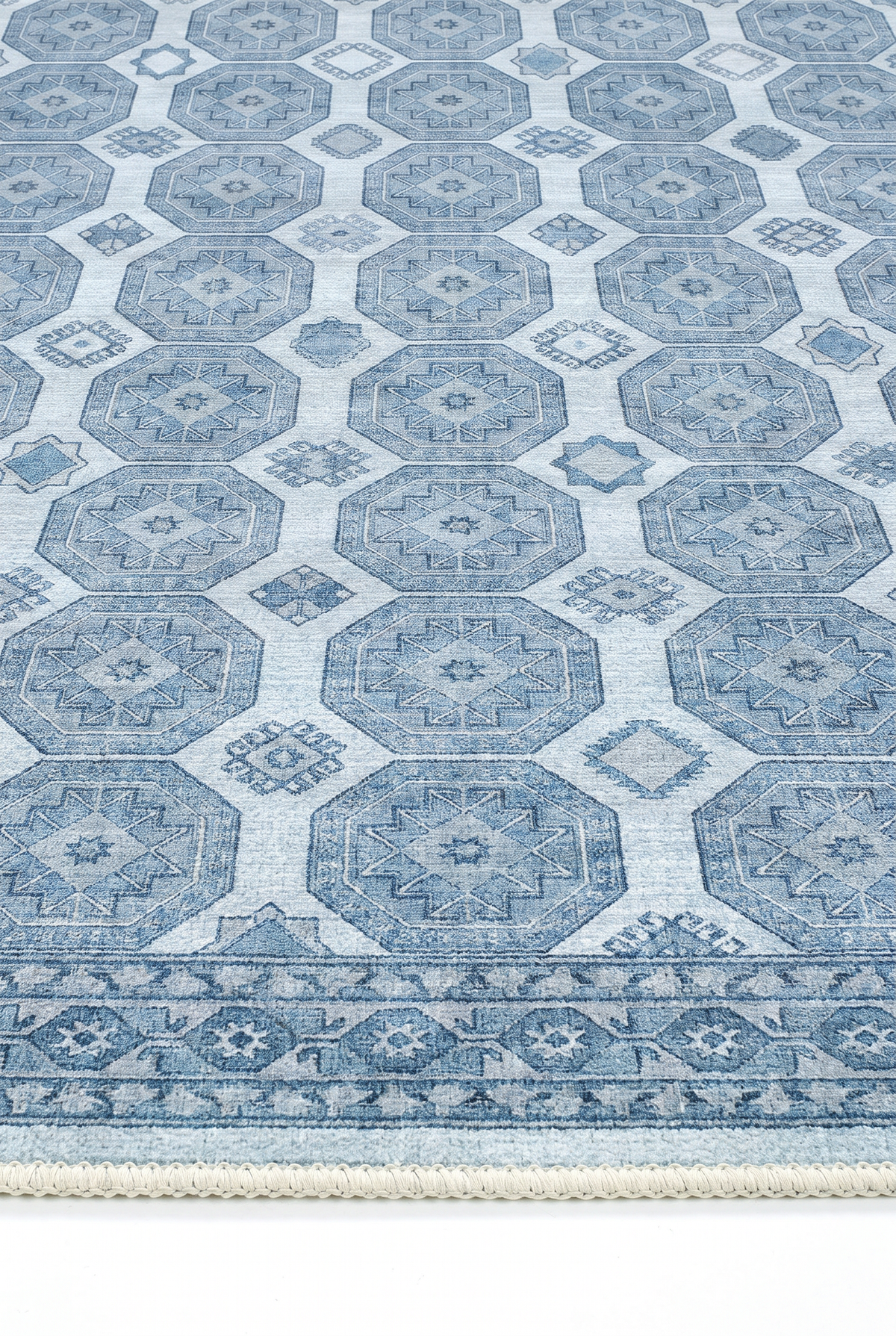 Arteluna Home Ayzen 17 Mavi Açık Gri Etnik Geometrik Desenli Vintage Halı