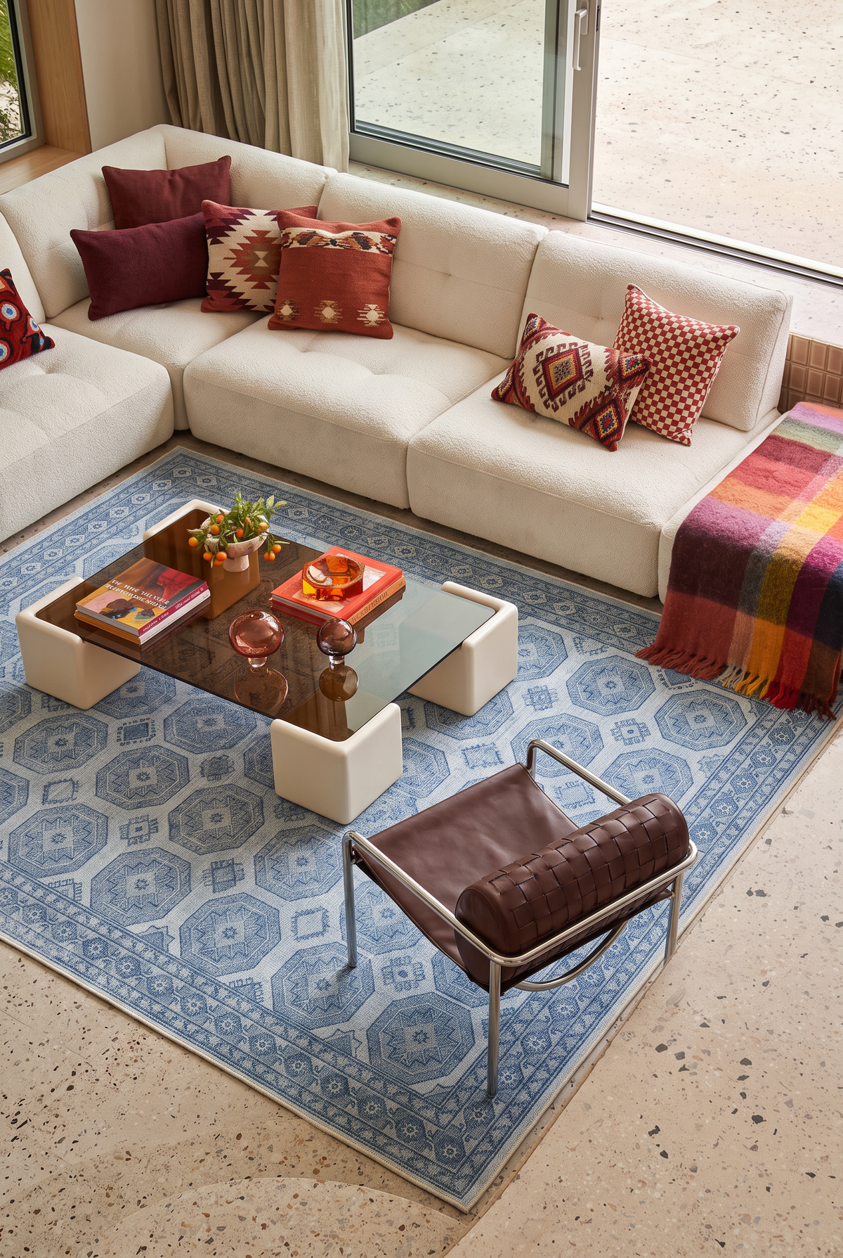 Arteluna Home Ayzen 17 Mavi Açık Gri Etnik Geometrik Desenli Vintage Halı