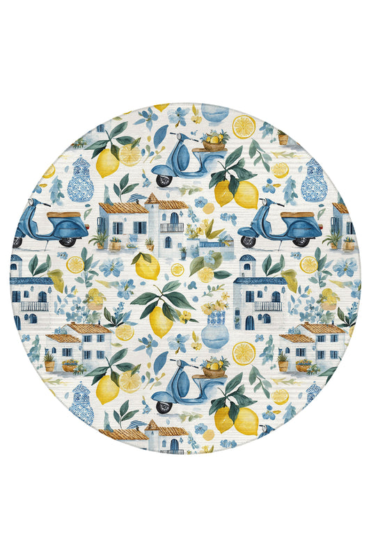 Capri 351 Blue Blanc Mavi Bej Limon Ev Tasarım Modern Yıkanabilir Halı Koridor Hol Oda Ev Halısı