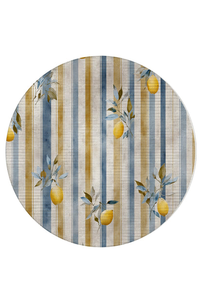Capri 352 Çizgili Bej Limon Tasarım Modern Yıkanabilir Halı Mutfak Ev Oda Salon Oturma Odası Halısı