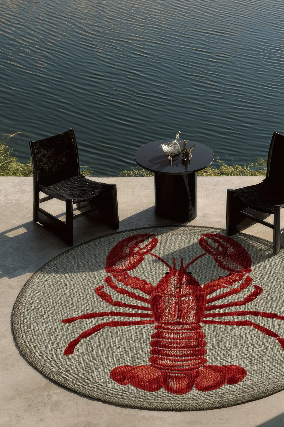 Marine 90 Pastel Yeşil Kırmızı Istakoz Desenli Tasarım Yuvarlak Marin Antre Halısı Mutfak Halısı