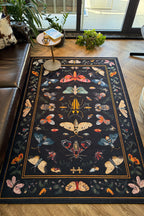 Fiora 218 Siyah Kelebekli Çiçekli Halı Tasarım Modern Oturma Odası İnce Yazlık Ev Oda Salon Halısı