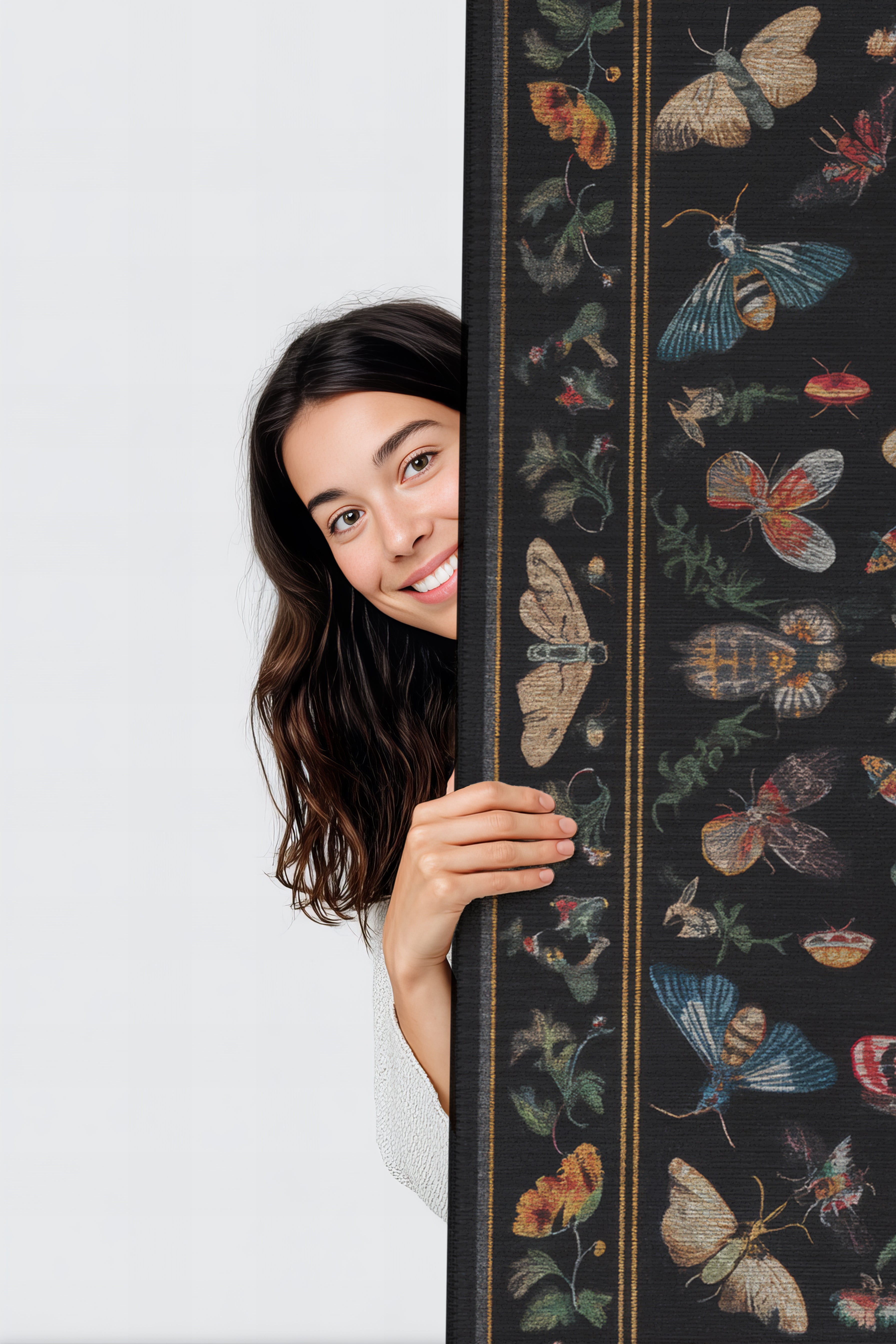 Fiora 218 Siyah Kelebekli Çiçekli Halı Tasarım Modern Oturma Odası İnce Yazlık Ev Oda Salon Halısı