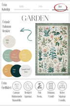 Garden 818 Bej Yeşil Botanik Çiçekli Halı Yıkanabilir İnce Dokuma Taban Salon Oturma Odası Halısı