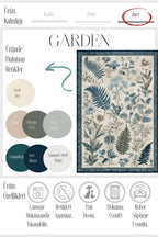 Garden 814 Bej Mavi Botanik Çiçekli Halı Yıkanabilir İnce Dokuma Taban Salon Oturma Odası Halısı