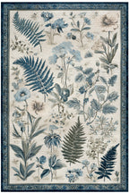 Garden 814 Bej Mavi Botanik Çiçekli Halı Yıkanabilir İnce Dokuma Taban Salon Oturma Odası Halısı