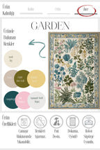 Garden 815 Bej Yeşil Botanik Çiçekli Halı Yıkanabilir İnce Dokuma Taban Salon Oturma Odası Halısı