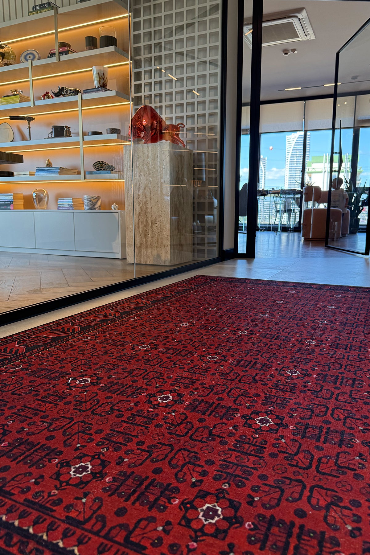 Haliç 301 Bordo Siyah Afgan Desenli Vintage Etnik Salon Halısı Oturma Odası İnce Hol Ev Oda Halısı