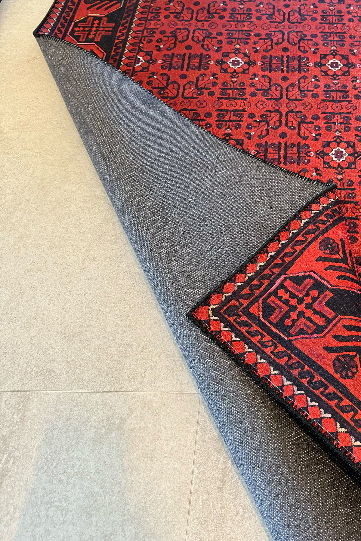 Haliç 301 Bordo Siyah Afgan Desenli Vintage Etnik Salon Halısı Oturma Odası İnce Hol Ev Oda Halısı