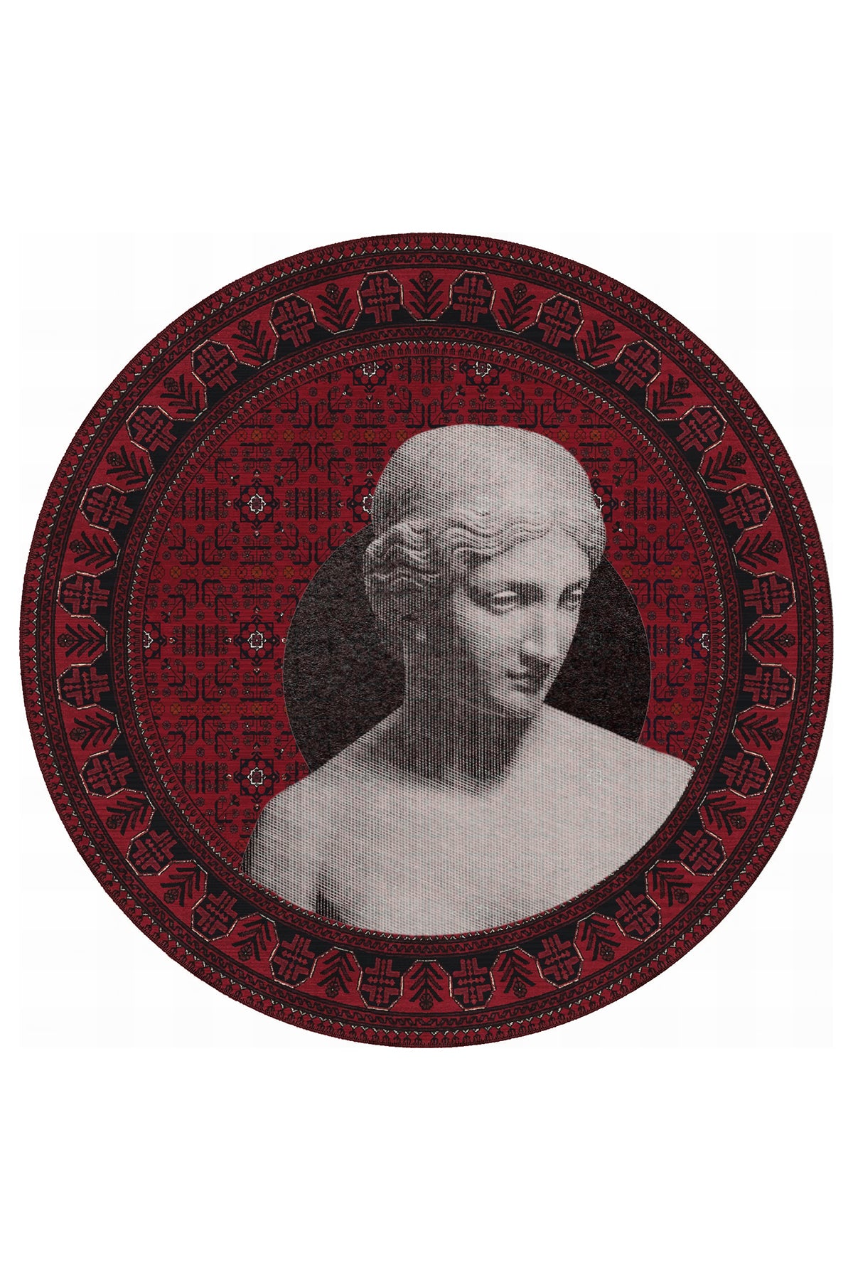 Haliç 304 Afgan Halısı Vintage Halı Heykel Figürlü Yıkanabilir Dekoratif Salon Oturma Odası Halısı