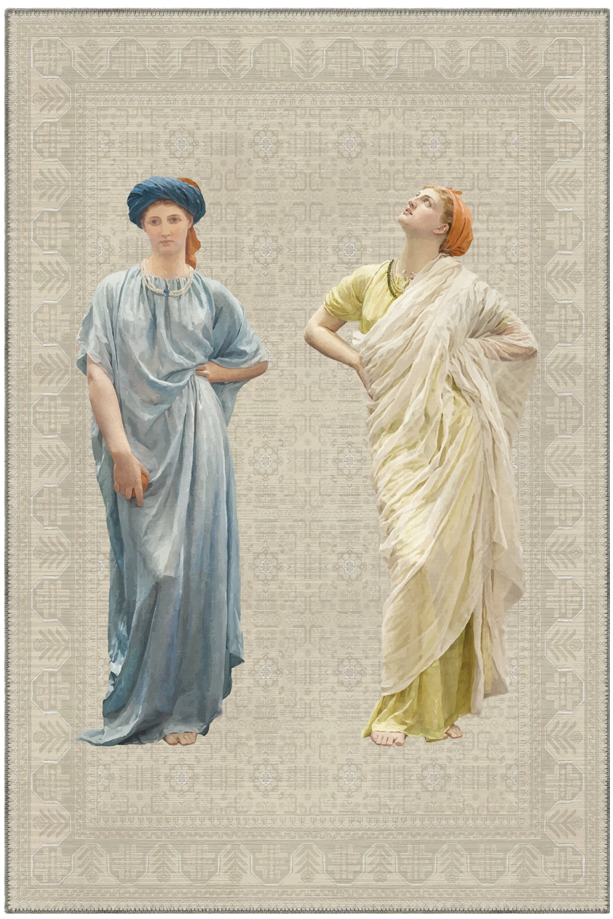 Haliç 305 Bej Afgan Vintage Halı Heykel Figürlü Yıkanabilir Dekoratif Salon Oturma Odası Halısı