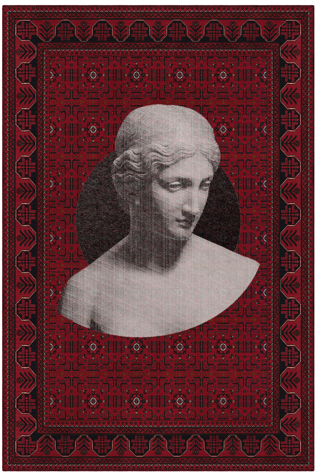 Haliç 304 Afgan Halısı Vintage Halı Heykel Figürlü Yıkanabilir Dekoratif Salon Oturma Odası Halısı