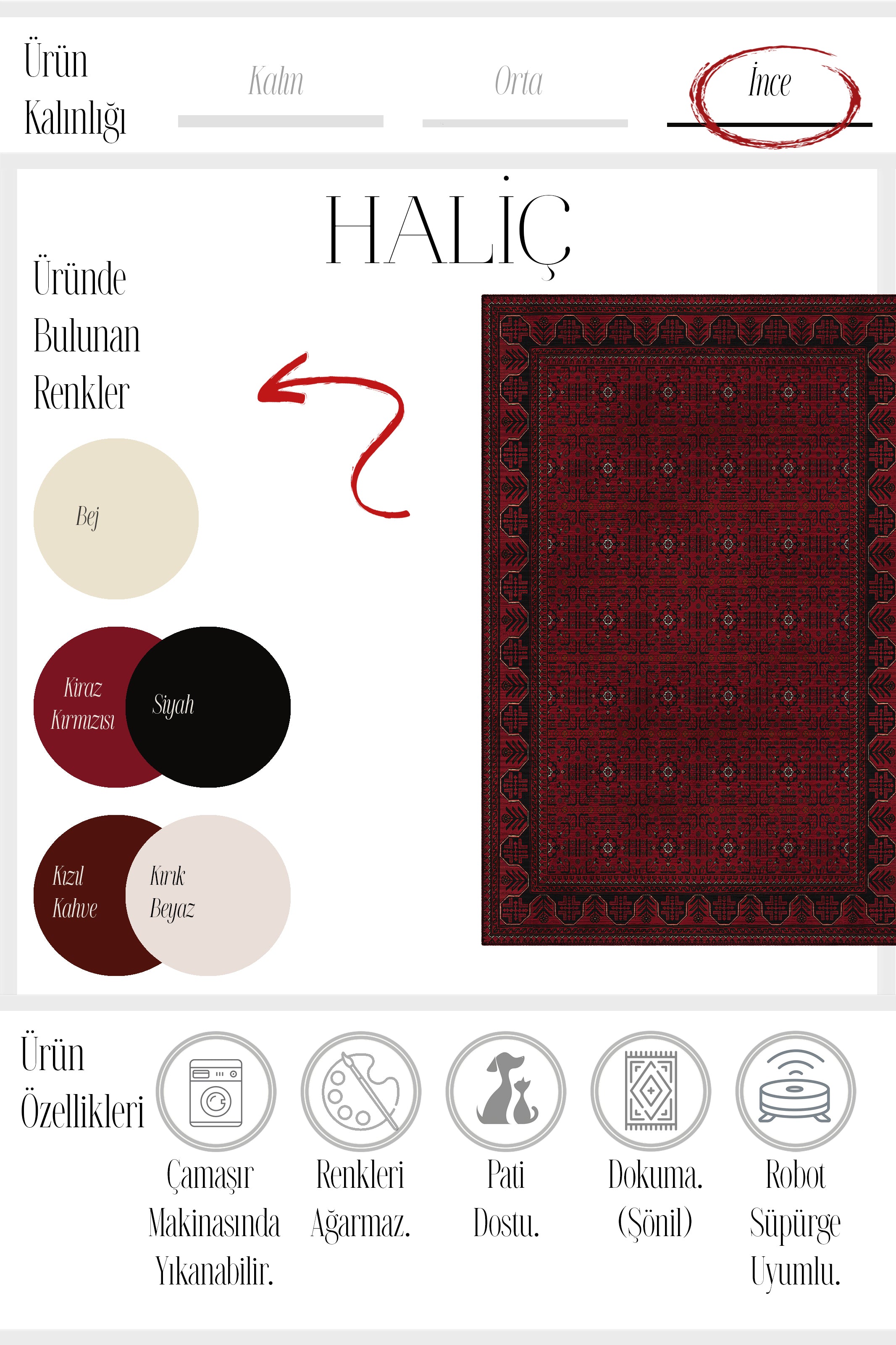 Haliç 301 Bordo Siyah Afgan Desenli Vintage Etnik Salon Halısı Oturma Odası İnce Hol Ev Oda Halısı
