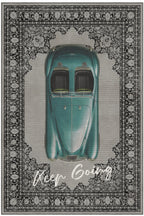 Retro 106 Gri Mavi Vintage Retro Araba Figürlü Keep Going Tasarım Halı Salon Oturma Ev Oda Halısı