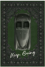 Retro 105 Yeşil Vintage Retro Araba Figürlü Makinede Yıkanabilir Halı Salon Oturma Ev Oda Halısı