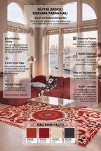 Kırmızı Krem Kuş ve Çiçek Desenli Dikdörtgen Halı Bohem Dekoratif Salon Halısı