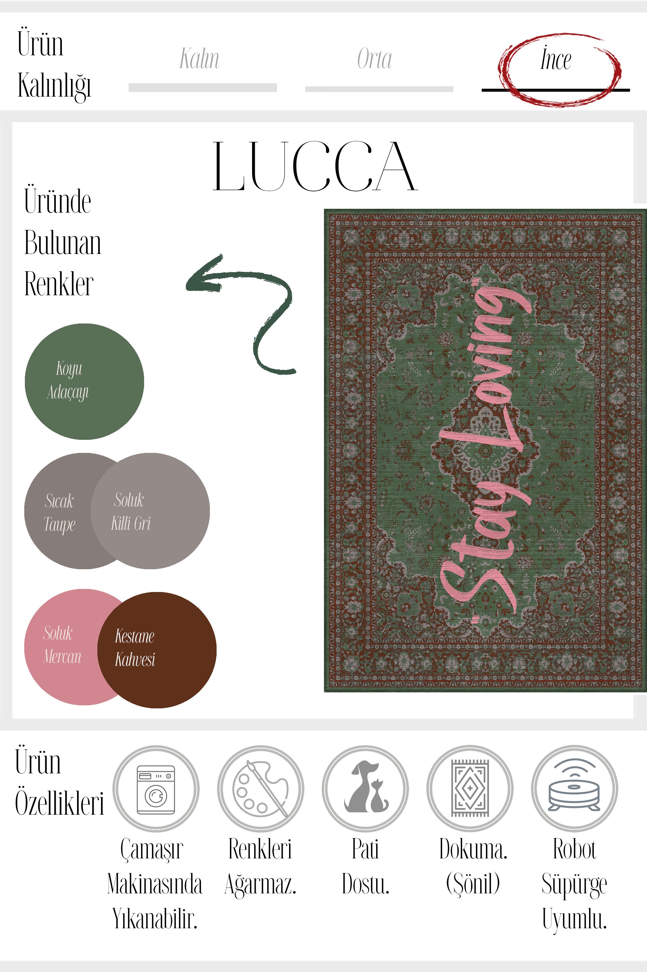 Lucca 401 Yeşil Bordo Vintage Halı Eskitme Modern Yazılı Halı Ince Kilim Halı Ev Oda Salon Halısı