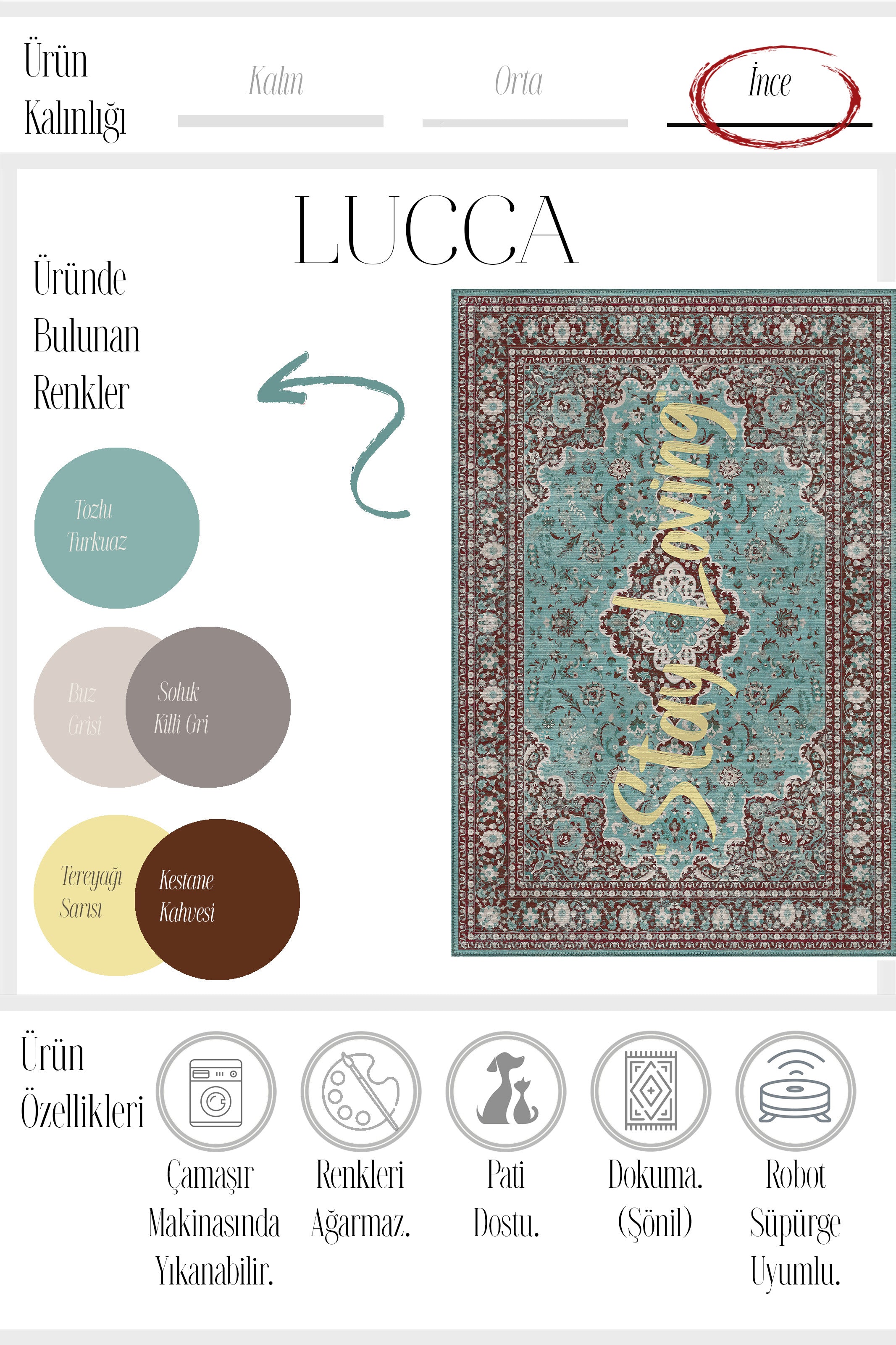 Lucca 400 Turkuaz Mavi Vintage Halı Eskitme Modern Yazılı Halı Ince Kilim Halı Ev Oda Salon Halısı