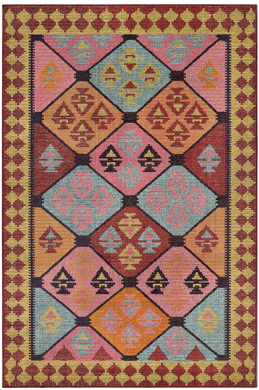 Mihrimah 502 Pembe Turuncu Etnik Halı Vintage Halı Yıkanabilir İnce Dokuma Salon Oturma Odası Halısı