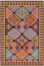 Mihrimah 503 Pembe Turuncu Etnik Halı Vintage Halı Yıkanabilir İnce Dokuma Salon Oturma Odası Halısı