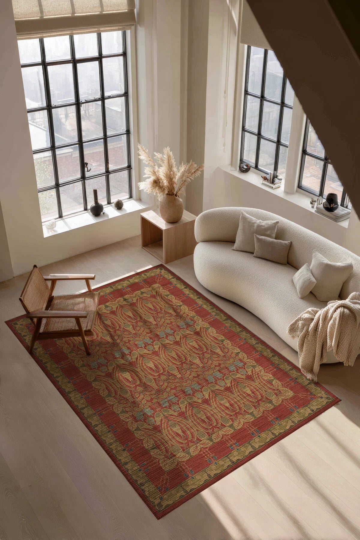 Mihrimah 500 Kırmızı Etnik Halı Vintage Halı Yıkanabilir İnce Dokuma Salon Ev Oturma Odası Halısı