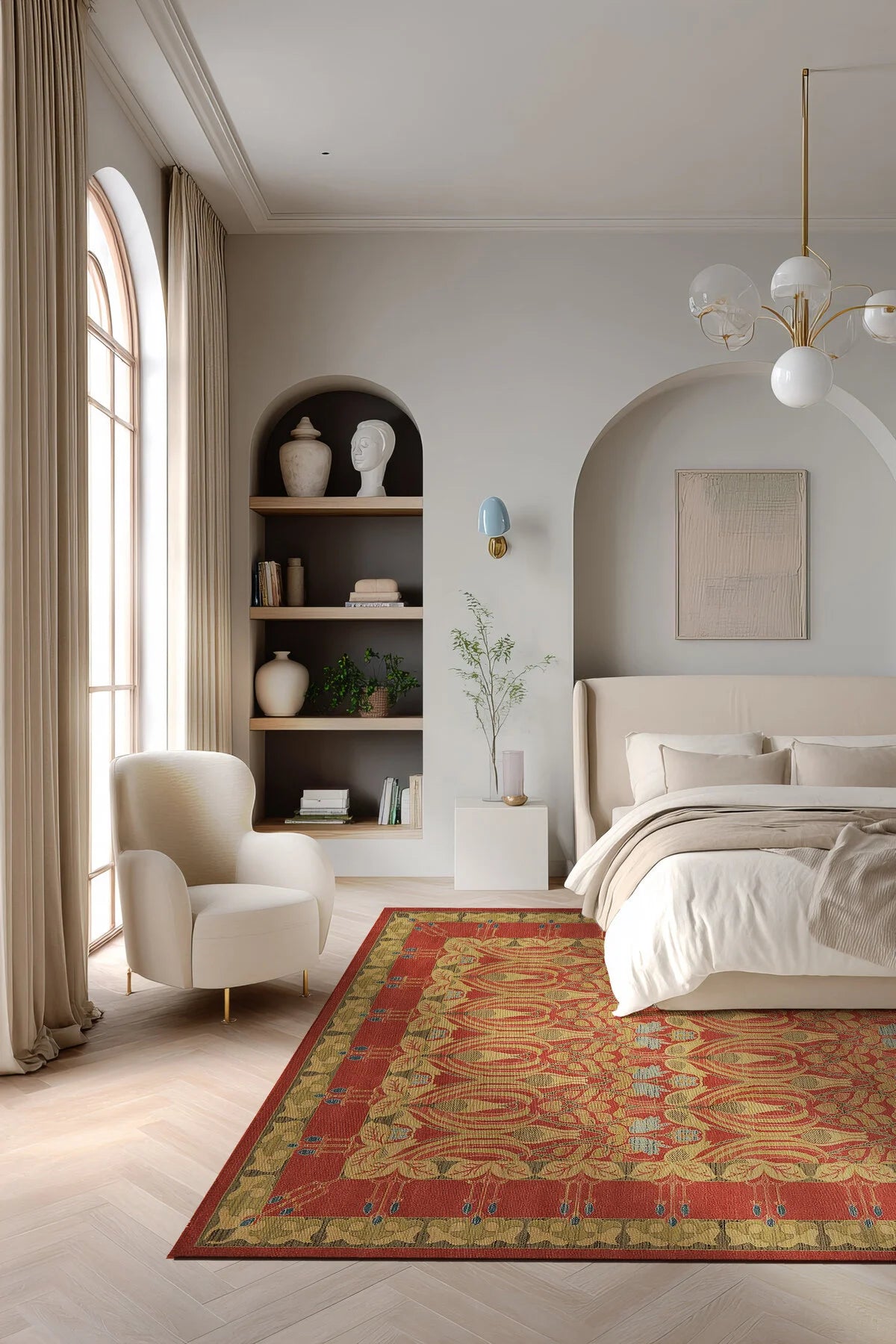 Mihrimah 500 Kırmızı Etnik Halı Vintage Halı Yıkanabilir İnce Dokuma Salon Ev Oturma Odası Halısı