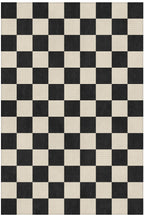 Odessa 501 Damalı Halı Siyah Krem Yıkanabilir Dokuma Taban İnce Halı Oturma Odası Salon Halısı