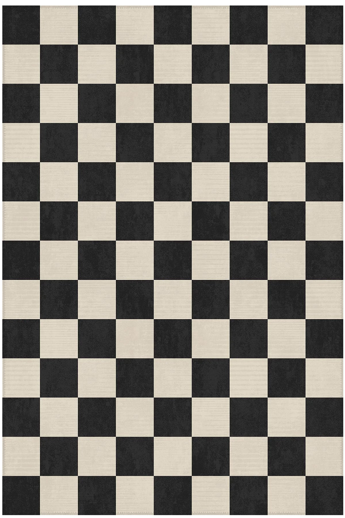 Odessa 501 Damalı Halı Siyah Krem Yıkanabilir Dokuma Taban İnce Halı Oturma Odası Salon Halısı