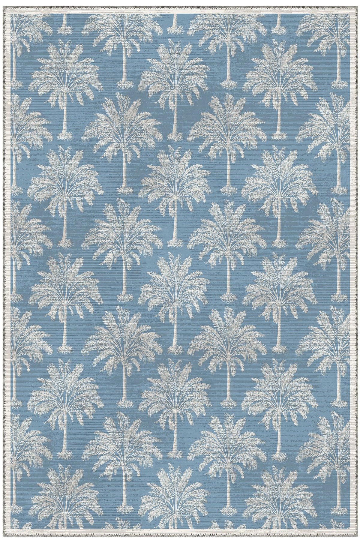 Palm 400 Mavi Beyaz Palmiye Tasarım Halı Yıkanabilir Halı Mutfak Ev Oda Salon Oturma Odası Halısı