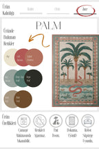 Palm 303 Yeşil Pembe Çok Renkli Halı Palmiyeli Makinada Yıkanabilir Modern Salon Oturma Odası Halısı