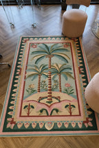 Palm 305 Bej Pembe Palmiye Desenli Modern Yıkanabilir Mutfak Ev Oda Salon Oturma Odası Halısı