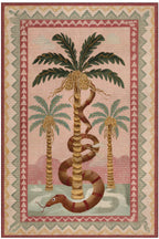 Palm 302 Bej Pembe Halı Renkli Palmiye Desenli Makinada Yıkanabilir Modern Salon Oturma Odası Halısı