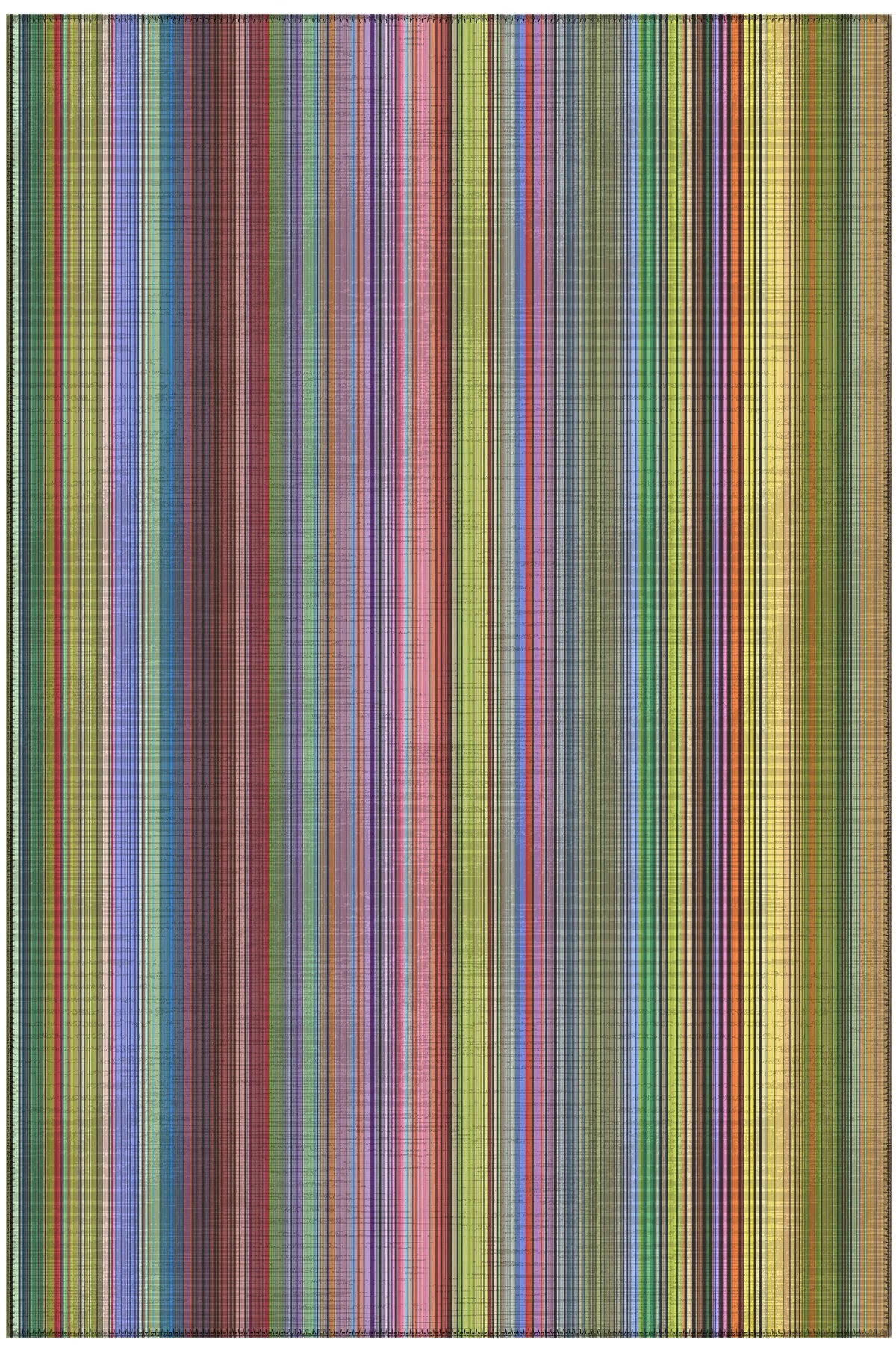 Pantone 60 Renkli Çizgili Tasarım Halı Modern Geometrik Oturma Odası İnce Yazlık Ev Oda Salon Halısı