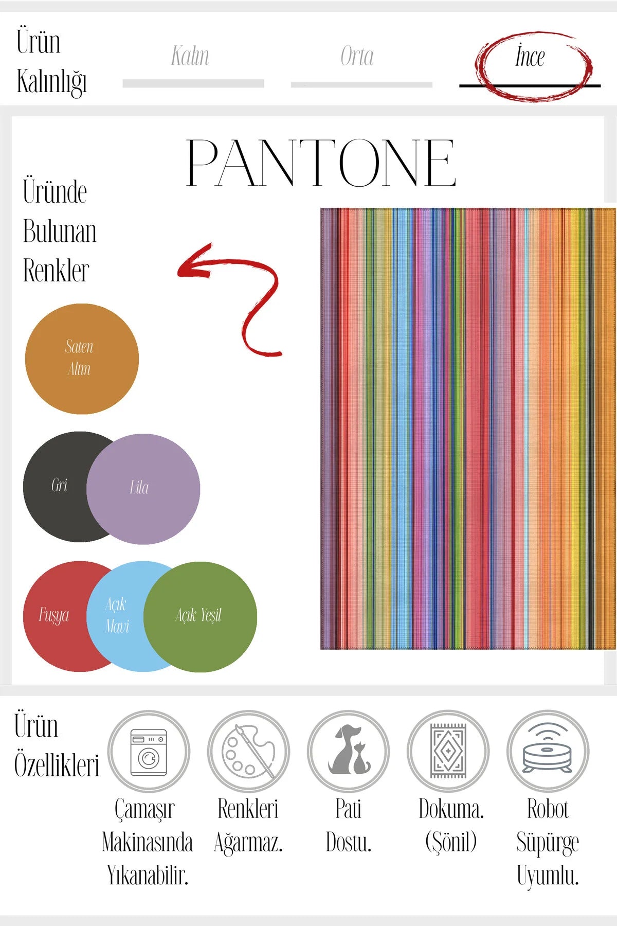 Pantone 62 Çizgili Tasarım Renkli Halı Modern Oturma Odası Yolluk İnce Yazlık Ev Oda Salon Halısı