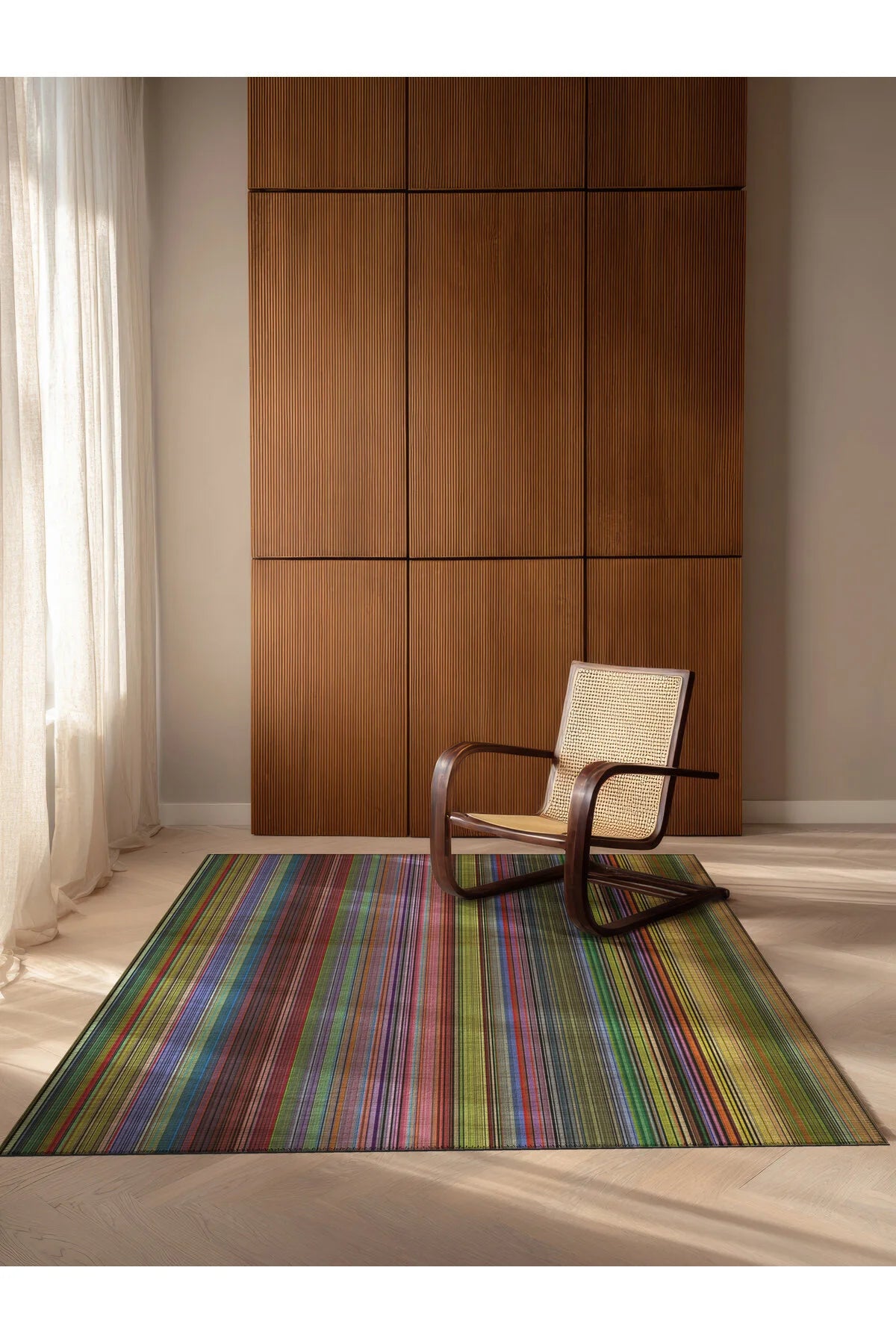 Pantone 60 Renkli Çizgili Tasarım Halı Modern Geometrik Oturma Odası İnce Yazlık Ev Oda Salon Halısı