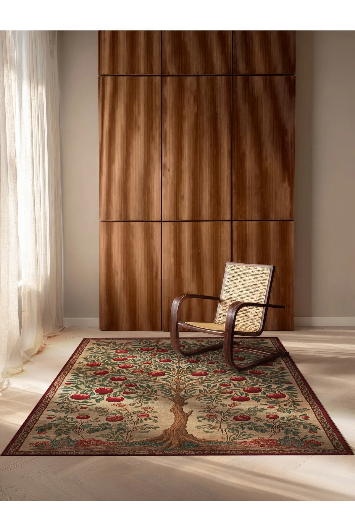 Pera 219 Bej Kırmızı Nar Ağacı Tasarım Halı İnce Kilim Halı Hol Yolluk Ev Oda Salon Halısı